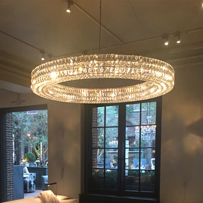 Ring Clear K9 Kristallen Plafond Hanglamp Eenvoudig 8/9 Hoofden Woonkamer Kroonluchter Licht Clearhalo