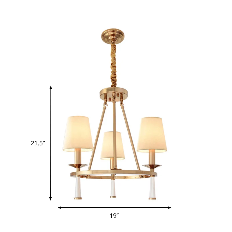 Ring eetkamer hangende kroonluchter retro metalen 3-lichts witte hangende plafondlamp met kegelvormige stoffen kap Clearhalo