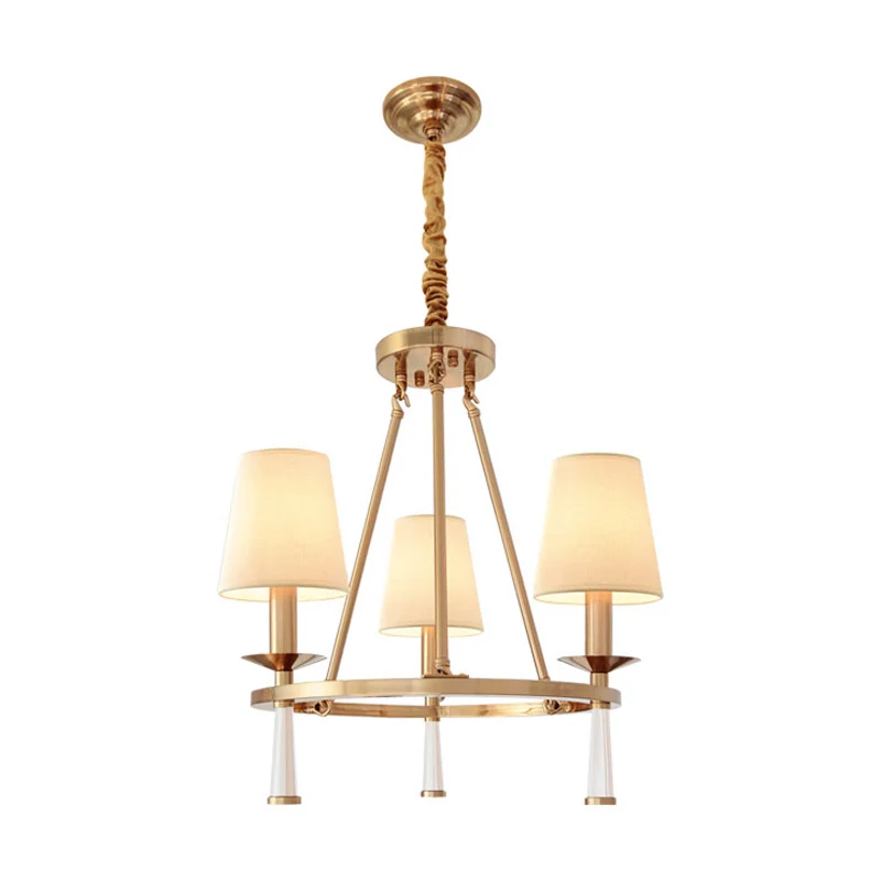 Ring eetkamer hangende kroonluchter retro metalen 3-lichts witte hangende plafondlamp met kegelvormige stoffen kap Clearhalo