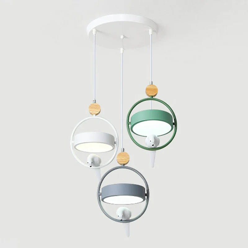 Ring Eetkamer Multi Plafondlamp Metaal 3 Lampen Simplicity Hanglamp met Vogeldecor Grijsgroen Clearhalo