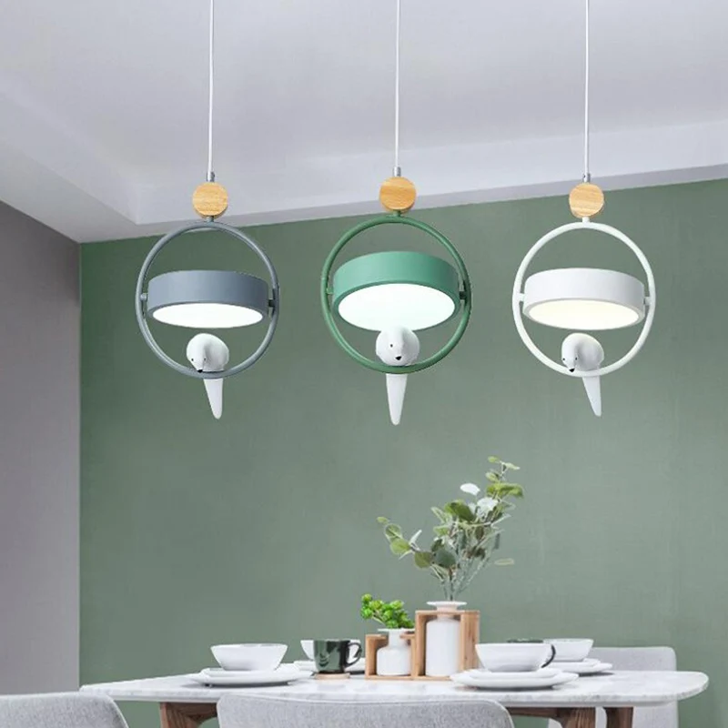 Ring Eetkamer Multi Plafondlamp Metaal 3 Lampen Simplicity Hanglamp met Vogeldecor Grijsgroen Clearhalo