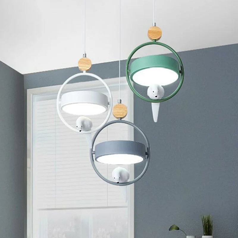 Ring Eetkamer Multi Plafondlamp Metaal 3 Lampen Simplicity Hanglamp met Vogeldecor Grijsgroen Clearhalo