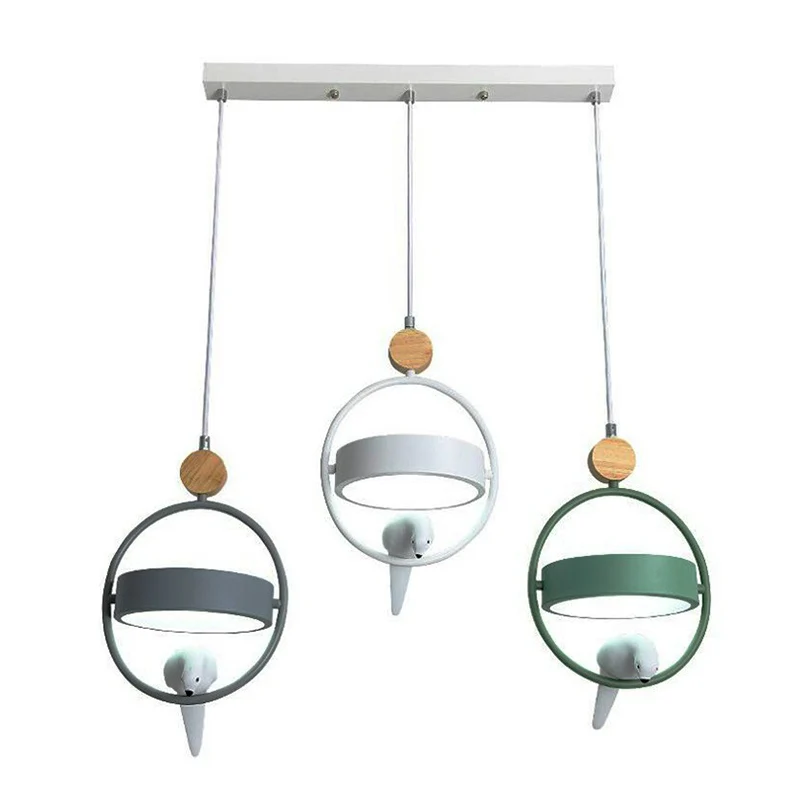 Ring Eetkamer Multi Plafondlamp Metaal 3 Lampen Simplicity Hanglamp met Vogeldecor Grijsgroen Clearhalo