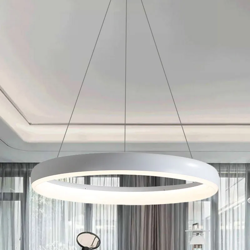 Ring hangende kroonluchter minimalistisch metaal wit/zwarte afwerking LED-slingerlicht wit/warm licht, 16"/23,5"/31,5" dia...