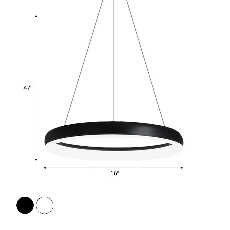 Ring hangende kroonluchter minimalistisch metaal wit/zwarte afwerking LED-slingerlicht wit/warm licht, 16"/23,5"/31,5" dia...