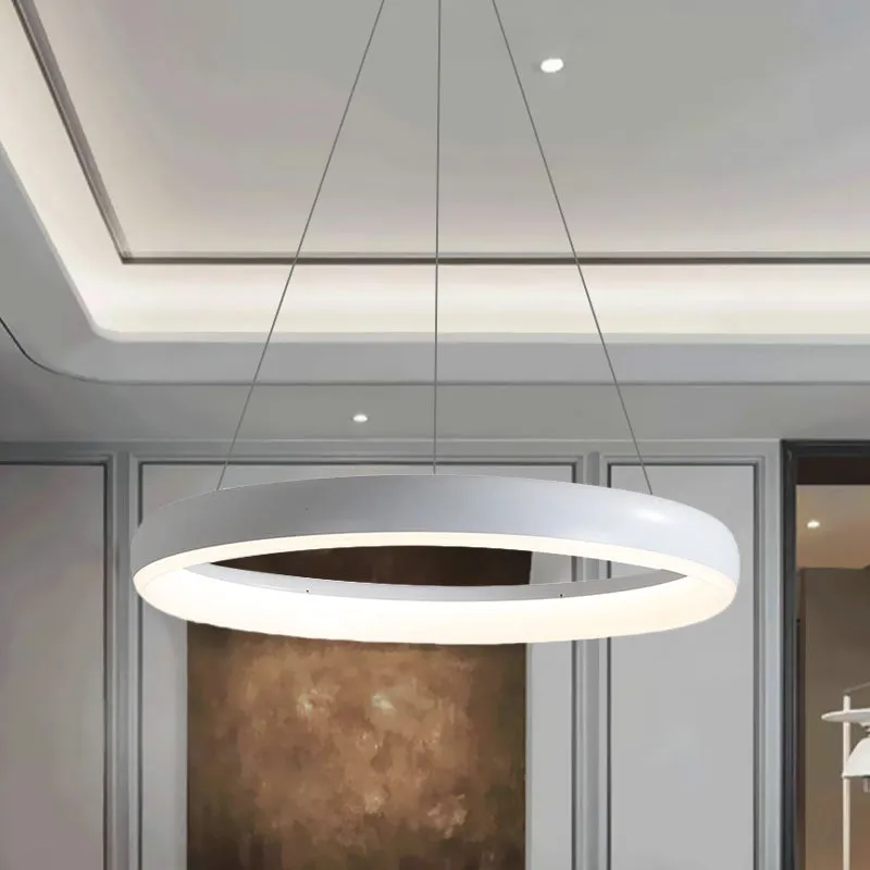 Ring hangende kroonluchter minimalistisch metaal wit/zwarte afwerking LED-slingerlicht wit/warm licht, 16"/23,5"/31,5" dia...