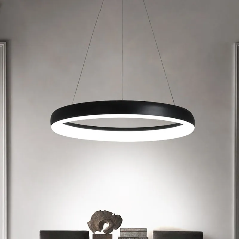 Ring hangende kroonluchter minimalistisch metaal wit/zwarte afwerking LED-slingerlicht wit/warm licht, 16"/23,5"/31,5" dia...