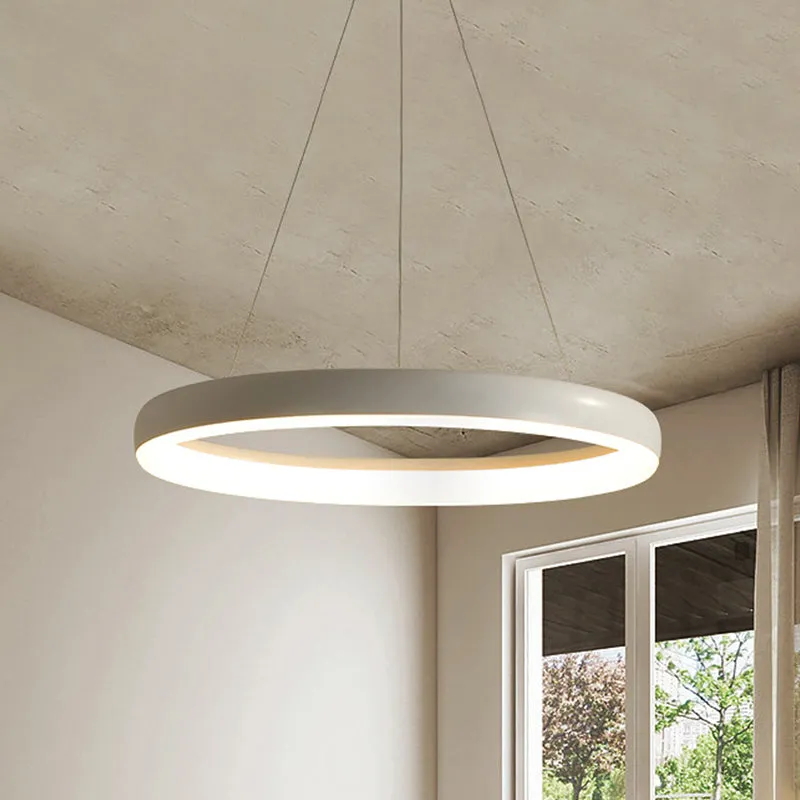 Ring hangende kroonluchter minimalistisch metaal wit/zwarte afwerking LED-slingerlicht wit/warm licht, 16"/23,5"/31,5" dia...