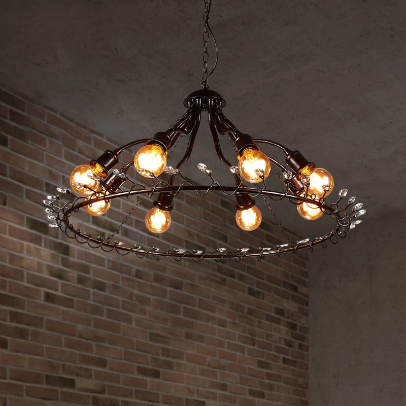 Ring hanglamp met heldere kristallen kraal Retro Country 8-lichts metalen kroonluchterlicht Clearhalo