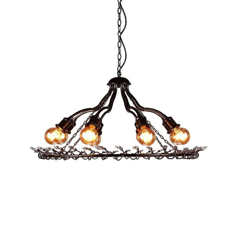 Ring hanglamp met heldere kristallen kraal Retro Country 8-lichts metalen kroonluchterlicht Clearhalo