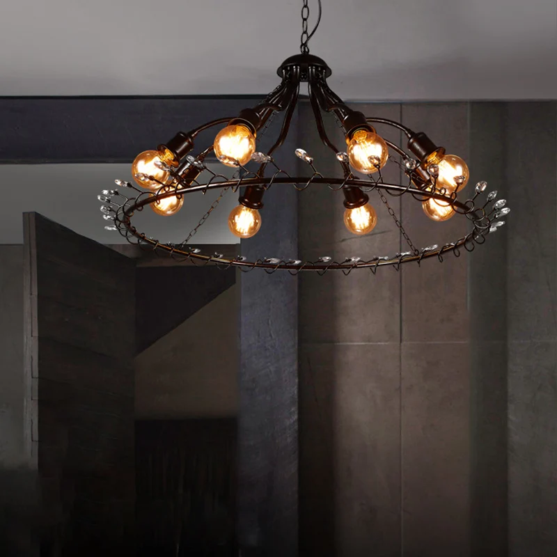 Ring hanglamp met heldere kristallen kraal Retro Country 8-lichts metalen kroonluchterlicht Clearhalo