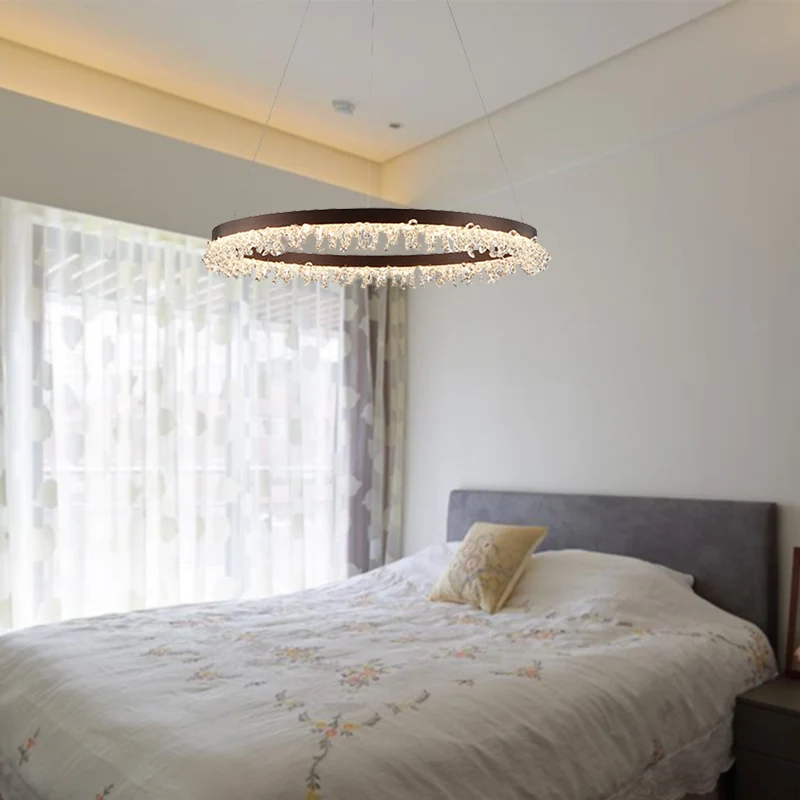 Ring hanglampset eenvoudige stijl kristallen kralen bruine LED-kroonluchterlamp, 16"/23,5" breed Clearhalo