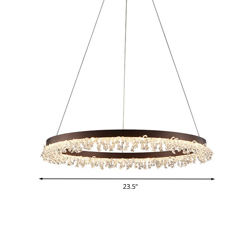 Ring hanglampset eenvoudige stijl kristallen kralen bruine LED-kroonluchterlamp, 16"/23,5" breed Clearhalo
