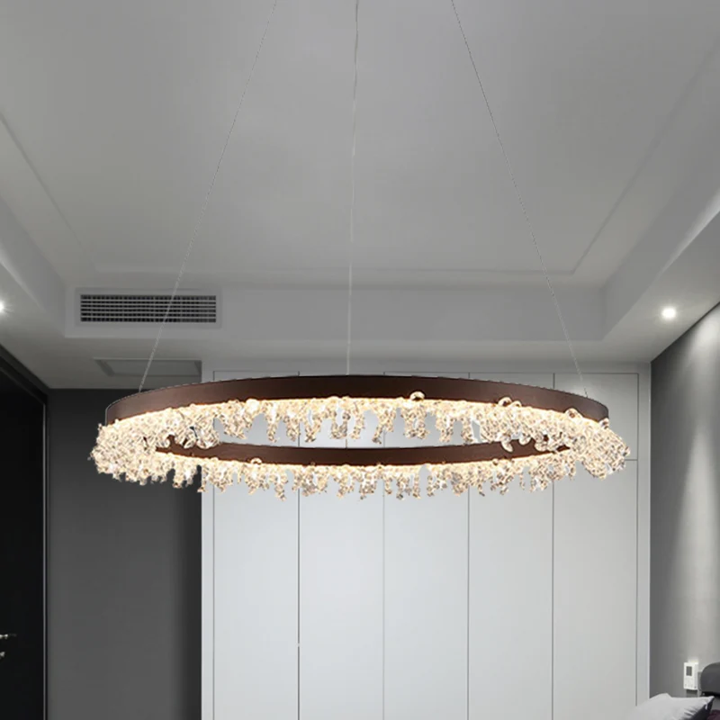 Ring hanglampset eenvoudige stijl kristallen kralen bruine LED-kroonluchterlamp, 16"/23,5" breed Clearhalo