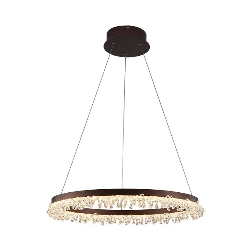 Ring hanglampset eenvoudige stijl kristallen kralen bruine LED-kroonluchterlamp, 16"/23,5" breed Clearhalo