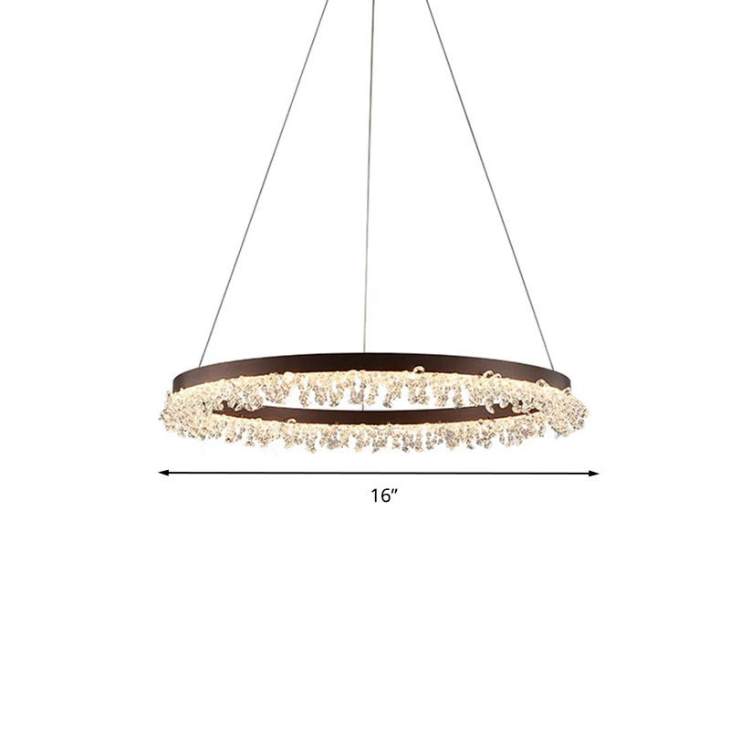 Ring hanglampset eenvoudige stijl kristallen kralen bruine LED-kroonluchterlamp, 16"/23,5" breed Clearhalo