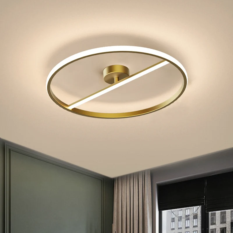 Ring- en lineair metalen plafondinbouwmodern LED-gouden halfverzonken lichtarmatuur, warm/wit licht Clearhalo