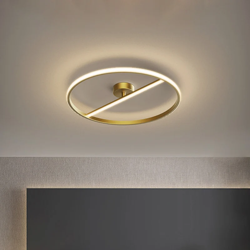 Ring- en lineair metalen plafondinbouwmodern LED-gouden halfverzonken lichtarmatuur, warm/wit licht Clearhalo