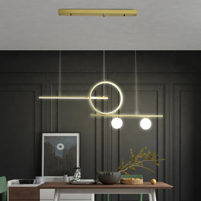 Ring- en lineaire eetkamer LED-hanglamp Metalen minimalistische eilandplafondlamp met bolvormige acrylkap Clearhalo