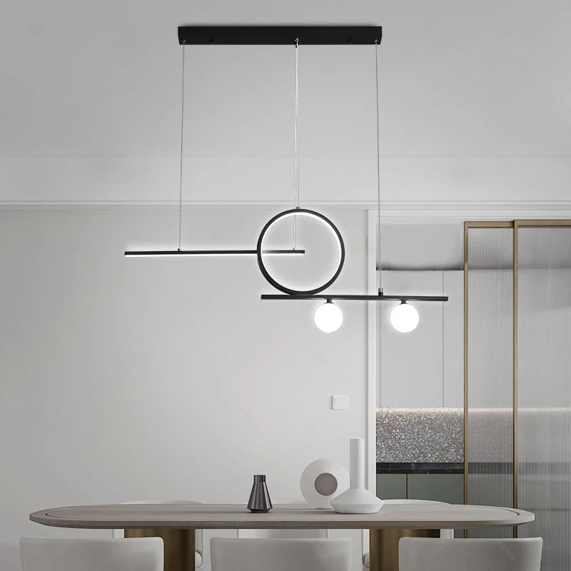 Ring- en lineaire eetkamer LED-hanglamp Metalen minimalistische eilandplafondlamp met bolvormige acrylkap Clearhalo