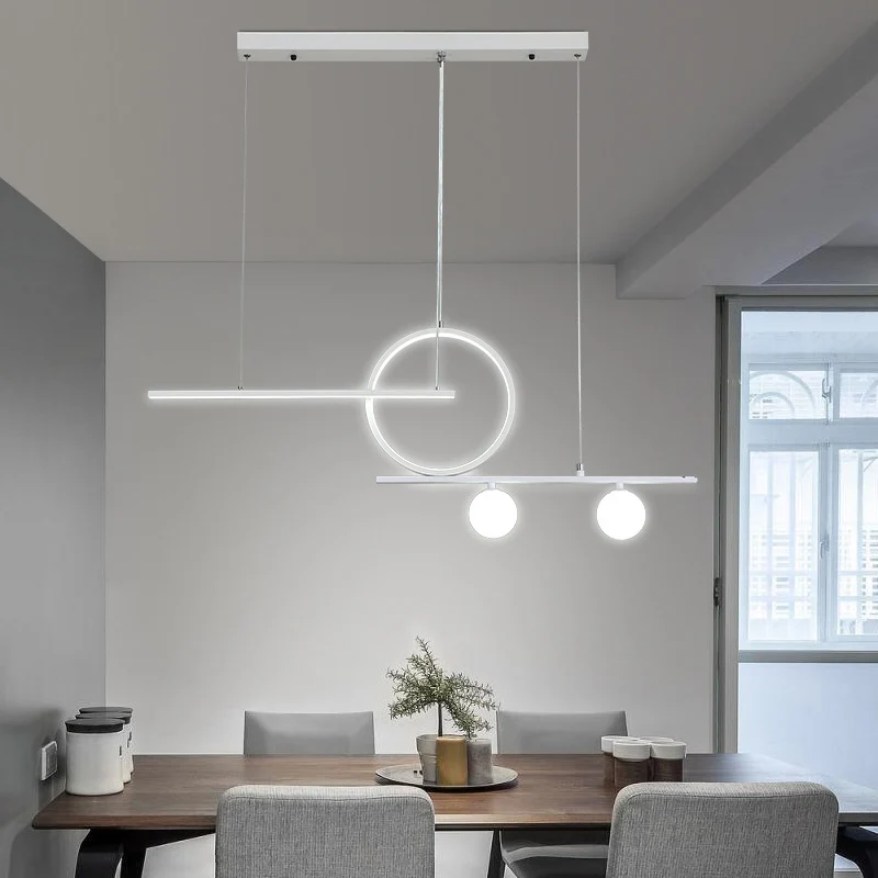 Ring- en lineaire eetkamer LED-hanglamp Metalen minimalistische eilandplafondlamp met bolvormige acrylkap Clearhalo