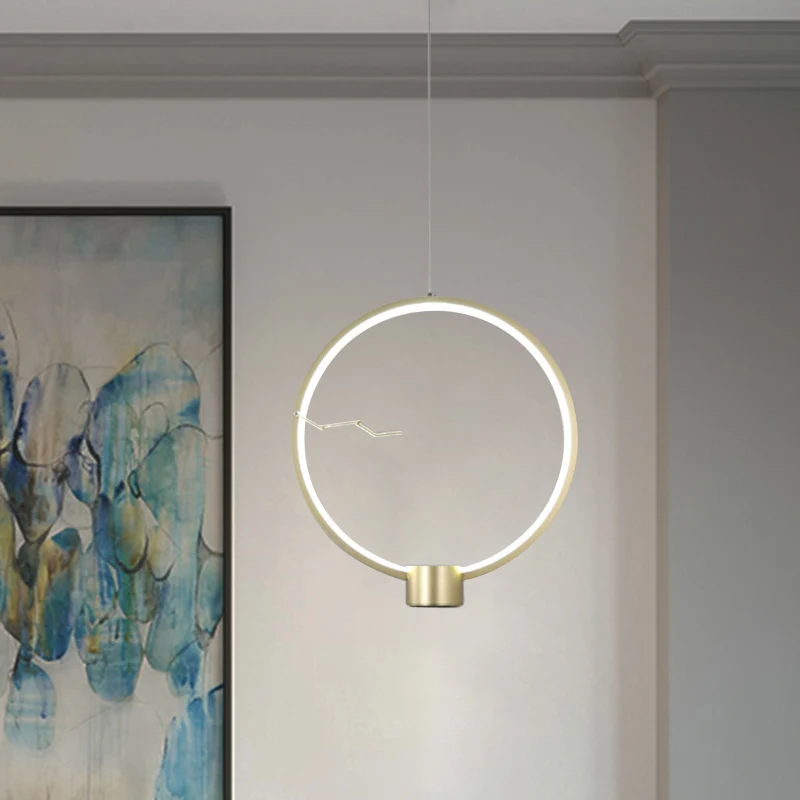 Ring metalen hangende hanglamp minimalistische LED gouden plafondlamp wit/warm licht Clearhalo