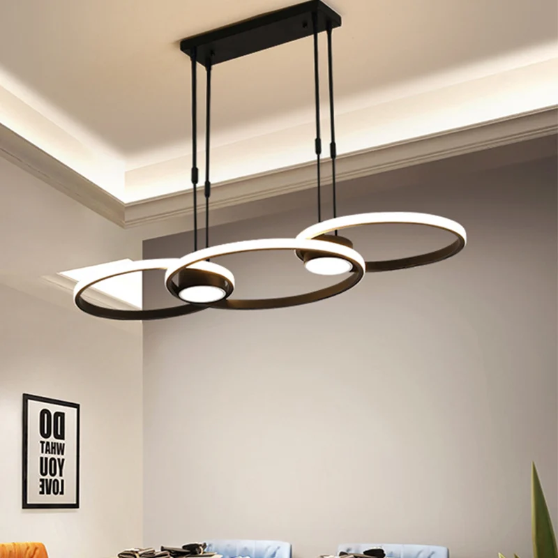 Ring metalen hanglamp moderne zwarte LED-hangende kroonluchter warm/wit licht Clearhalo