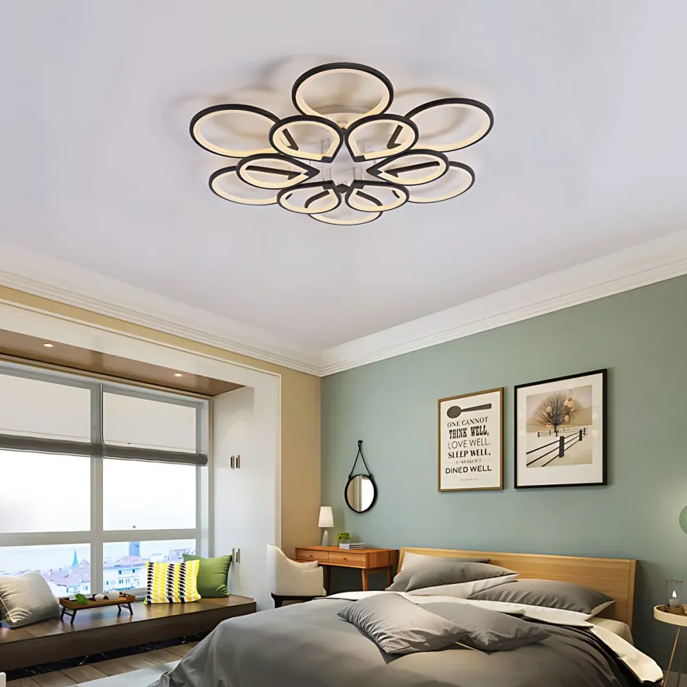Ring Petal LED-plafondmontagelamp Woonkamer Modern Neutraal/Warm/Wit Plafondlamp zwart Clearhalo