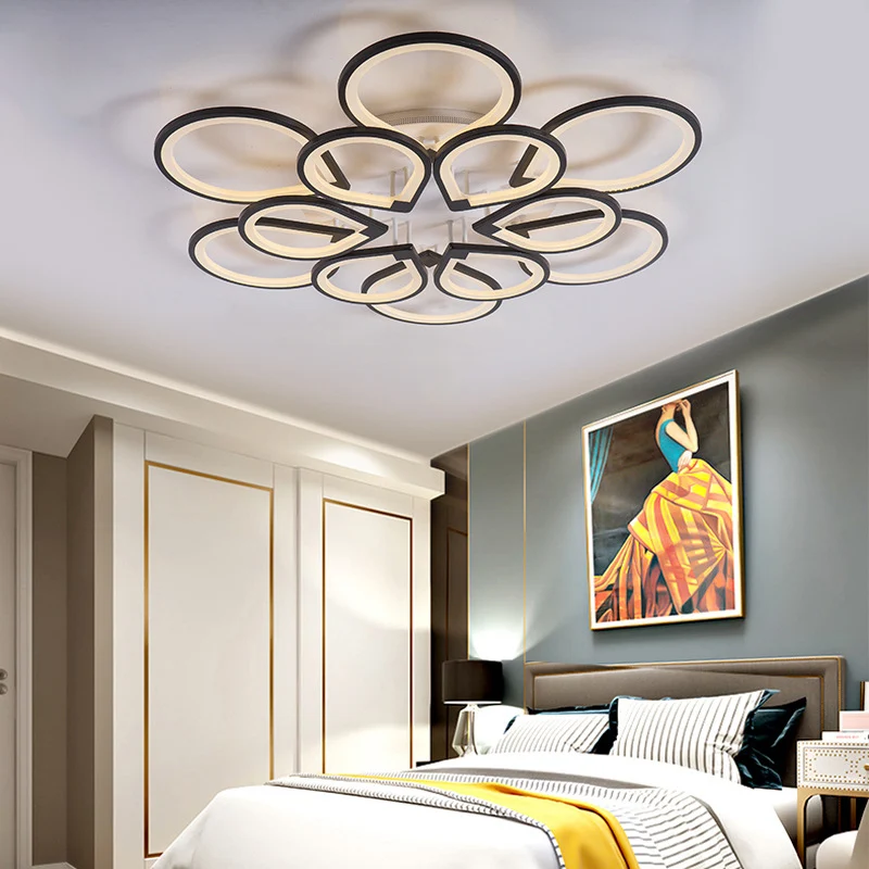 Ring Petal LED-plafondmontagelamp Woonkamer Modern Neutraal/Warm/Wit Plafondlamp zwart Clearhalo