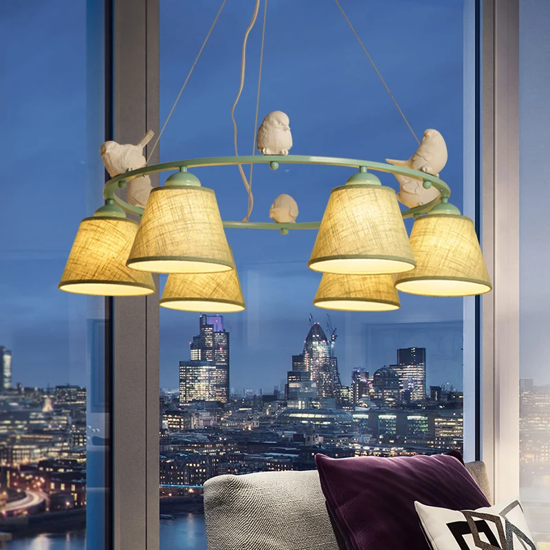 Ring Villa kroonluchter met vogel en taps toelopende kap Metalen hanglamp rustieke stijl groen Clearhalo
