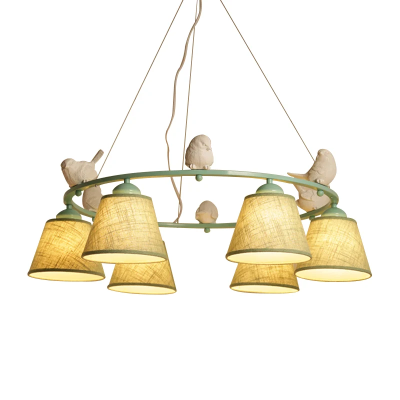 Ring Villa kroonluchter met vogel en taps toelopende kap Metalen hanglamp rustieke stijl groen Clearhalo