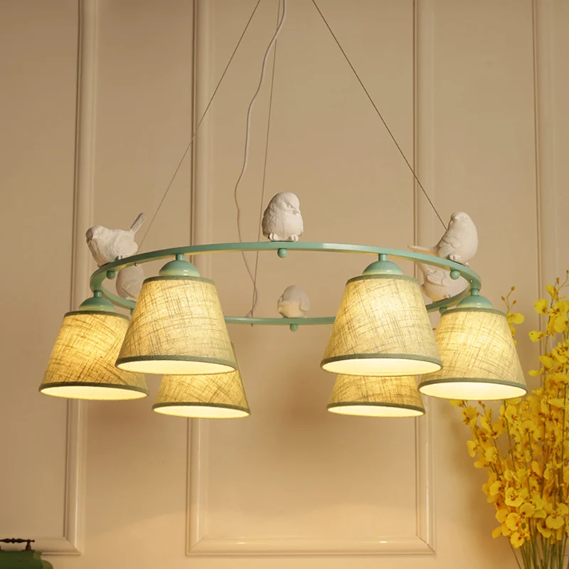 Ring Villa kroonluchter met vogel en taps toelopende kap Metalen hanglamp rustieke stijl groen Clearhalo