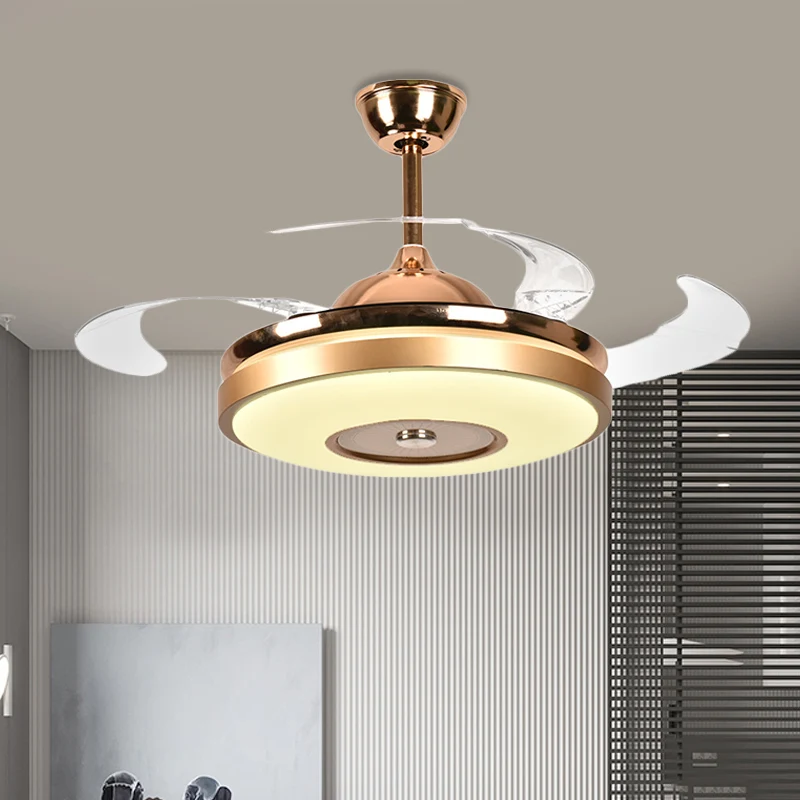 Ring Woonkamerventilator Verlichting Eenvoudig Acryl LED Goud Semi-inbouwplafondlamp met 4 heldere bladen, 36"/42" breed C...
