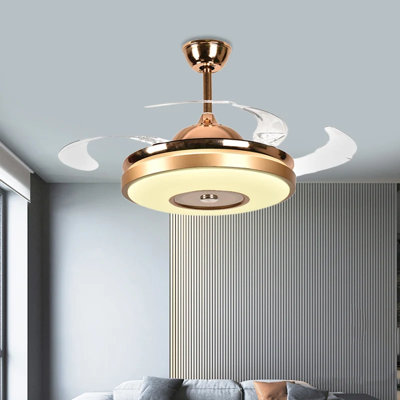 Ring Woonkamerventilator Verlichting Eenvoudig Acryl LED Goud Semi-inbouwplafondlamp met 4 heldere bladen, 36"/42" breed C...
