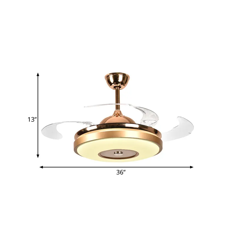 Ring Woonkamerventilator Verlichting Eenvoudig Acryl LED Goud Semi-inbouwplafondlamp met 4 heldere bladen, 36"/42" breed C...