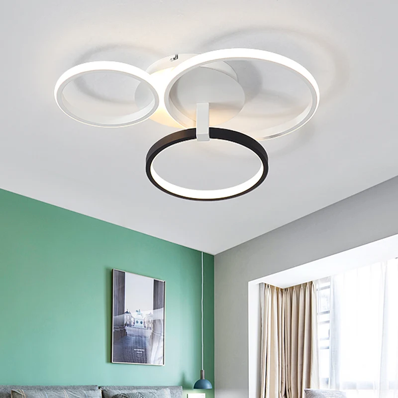 3 ringen semi-inbouw modernistisch acryl grijs/wit/zwart-wit LED inbouw plafondlamp Clearhalo