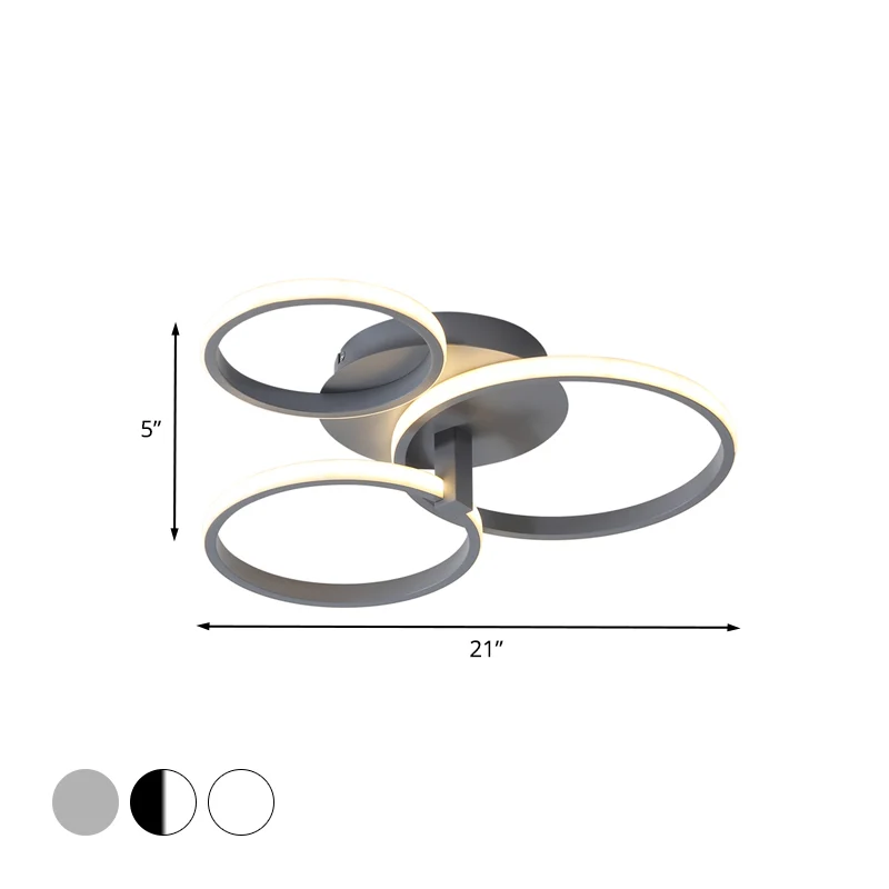 3 ringen semi-inbouw modernistisch acryl grijs/wit/zwart-wit LED inbouw plafondlamp Clearhalo