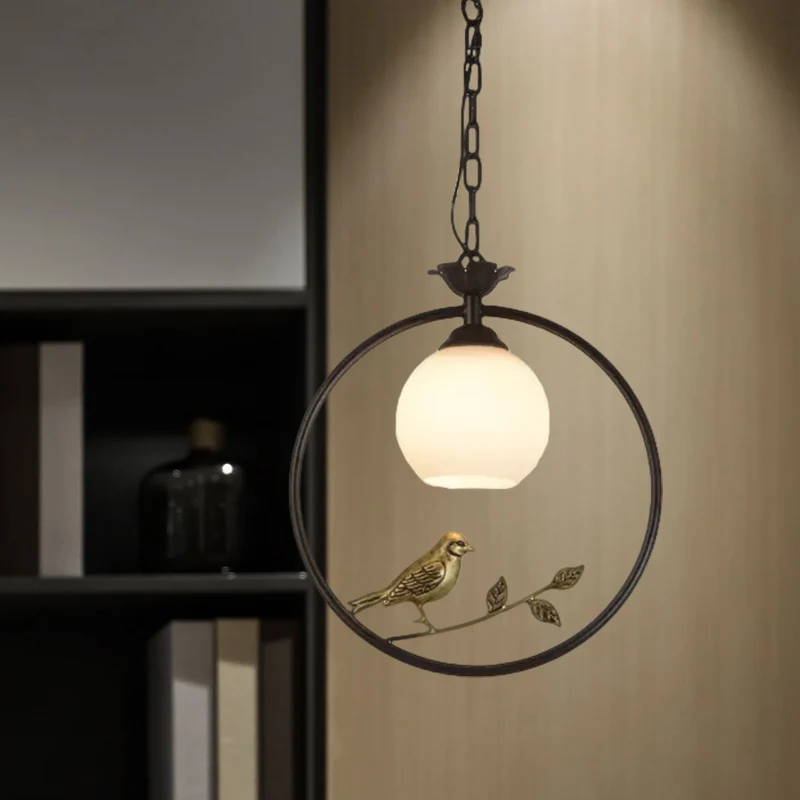 1 Ring-hanglamp Minimalistisch goud/zwart metalen hanglamp met vogeldecoratie Clearhalo