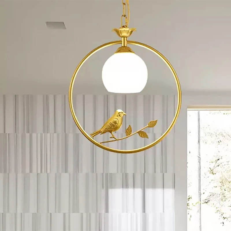 1 Ring-hanglamp Minimalistisch goud/zwart metalen hanglamp met vogeldecoratie Clearhalo