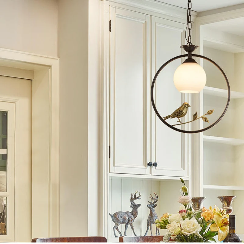 1 Ring-hanglamp Minimalistisch goud/zwart metalen hanglamp met vogeldecoratie Clearhalo