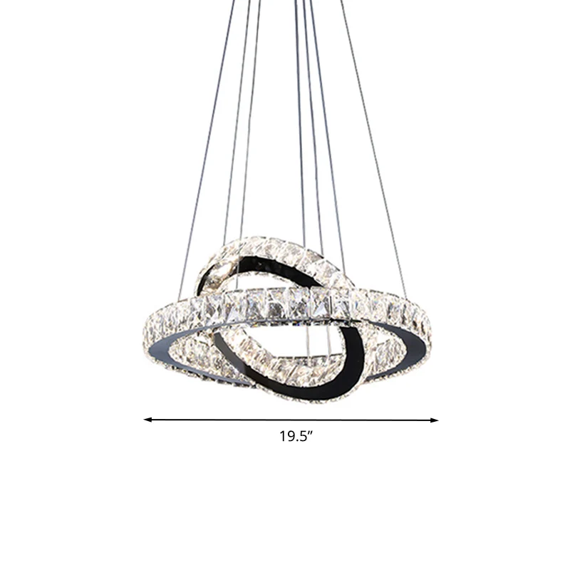 Ringkroonluchter licht minimalistisch kristal 19"/19,5"/23,5" brede LED zwarte hanglampset voor slaapkamer Clearhalo