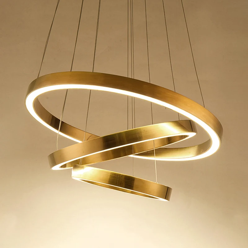 Ringkroonluchter licht postmodern metaal goud LED hanglampset voor woonkamer, warm/wit licht Clearhalo