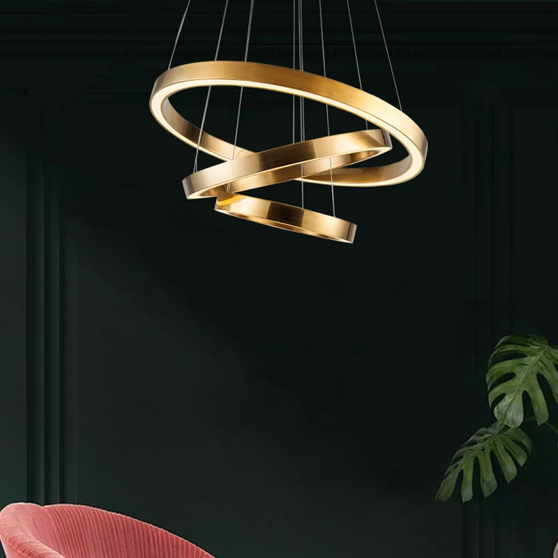Ringkroonluchter licht postmodern metaal goud LED hanglampset voor woonkamer, warm/wit licht Clearhalo