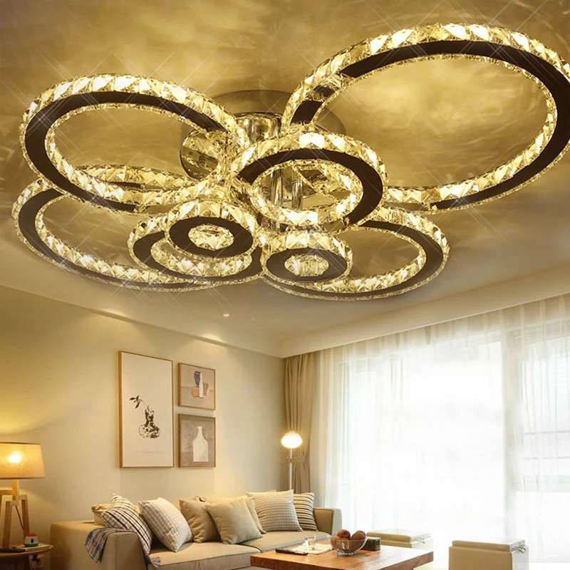 Ringvormige ingebedde kristallen LED semi-inbouw moderne roestvrijstalen plafondmontagelamp Clearhalo