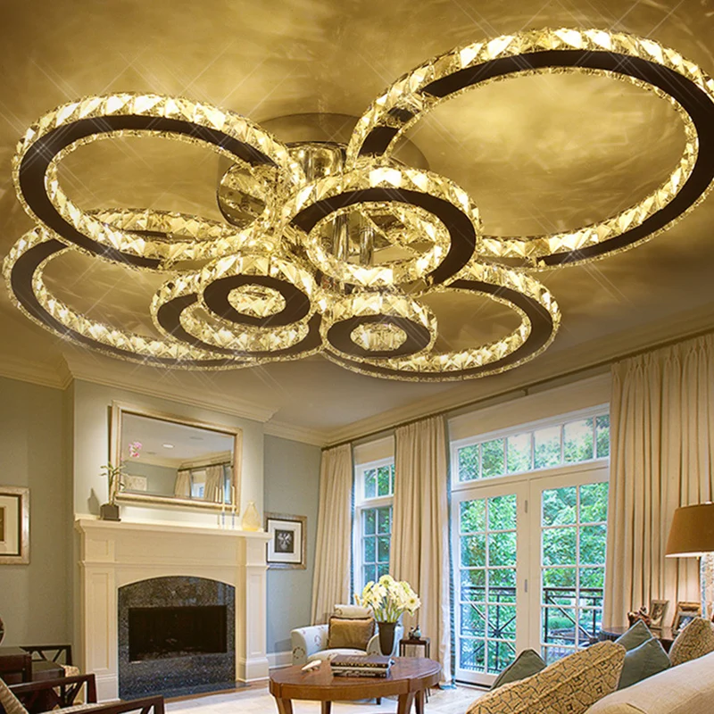Ringvormige ingebedde kristallen LED semi-inbouw moderne roestvrijstalen plafondmontagelamp Clearhalo