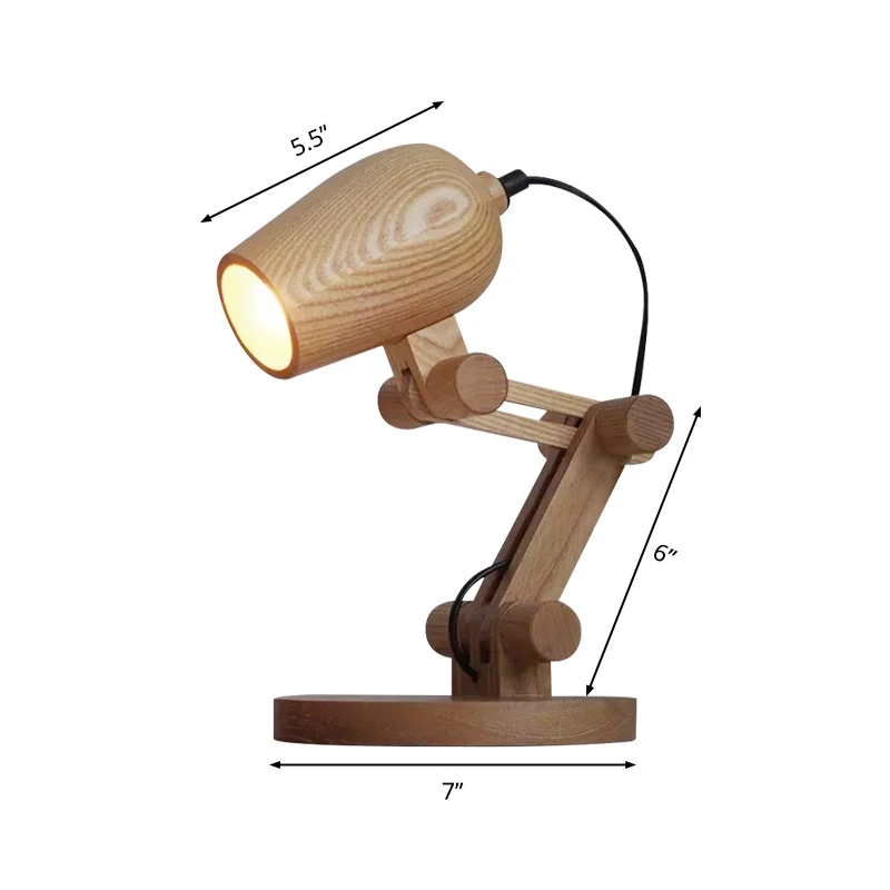 Robottafellamp Nordic Wood LED-nachtkastje voor kinderen met zwenkarm bruin Clearhalo