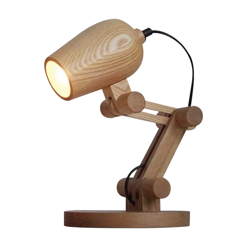 Robottafellamp Nordic Wood LED-nachtkastje voor kinderen met zwenkarm bruin Clearhalo