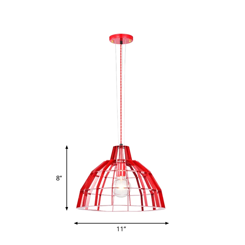 Rode Dome Shade Drop Light 1 Lamp Moderne metalen gekooide hangende hanger voor restaurant Clearhalo