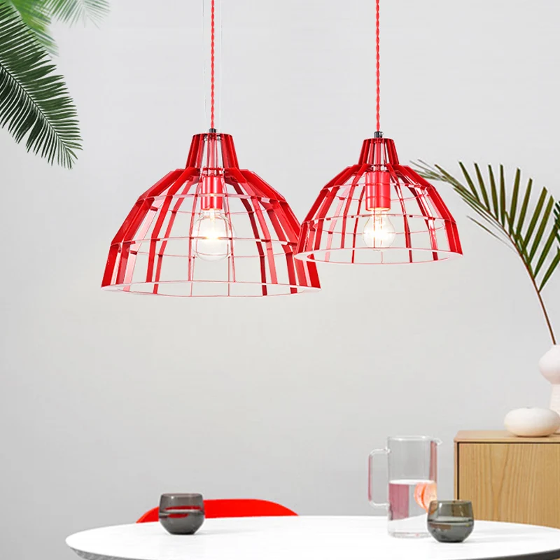 Rode Dome Shade Drop Light 1 Lamp Moderne metalen gekooide hangende hanger voor restaurant Clearhalo