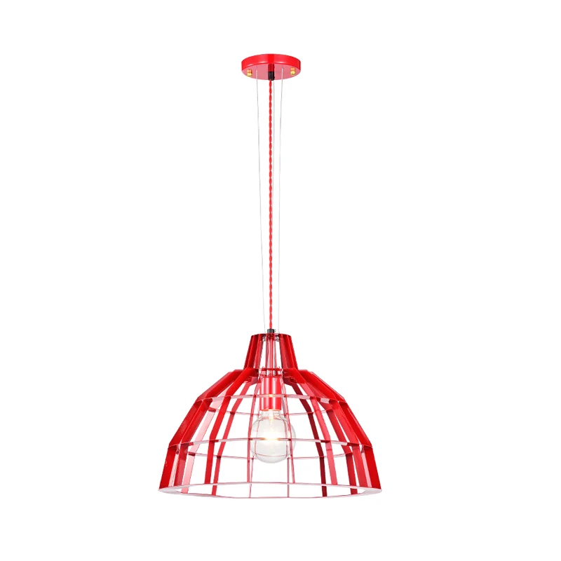 Rode Dome Shade Drop Light 1 Lamp Moderne metalen gekooide hangende hanger voor restaurant Clearhalo
